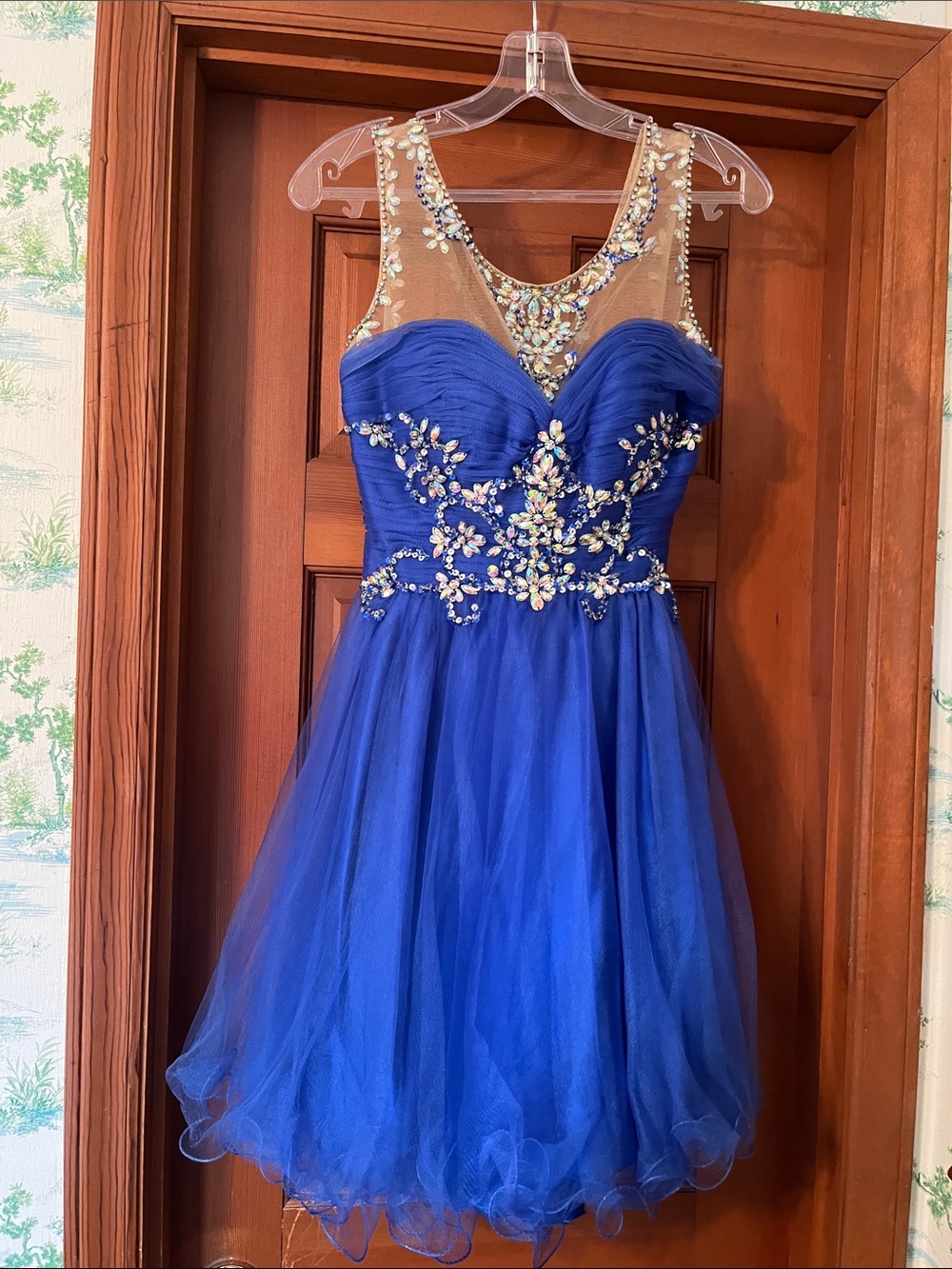 Alyce Paris Royal Blue  Beaded Tulle Party Dress Sleeveless Sweetheart Necklace